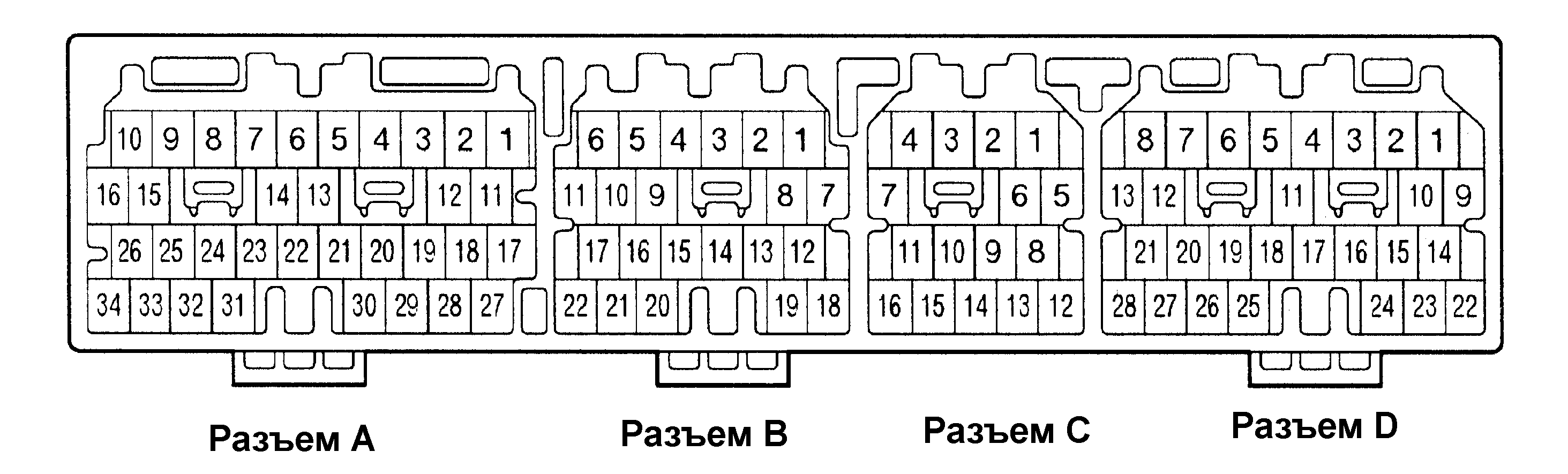 Распиновка разъема ЭБУ А340Н (1JZ-GE с 08.1998 г.)