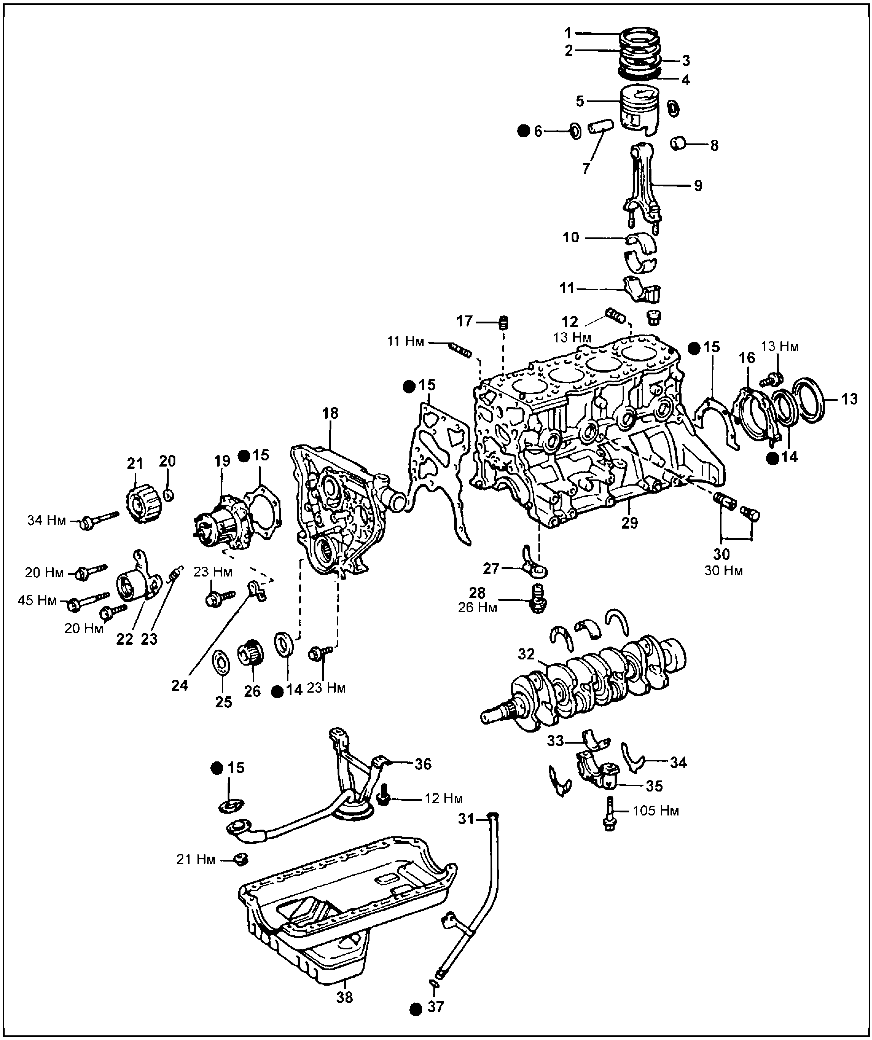 Разборка и сборка блока цилиндров (2L-TE)